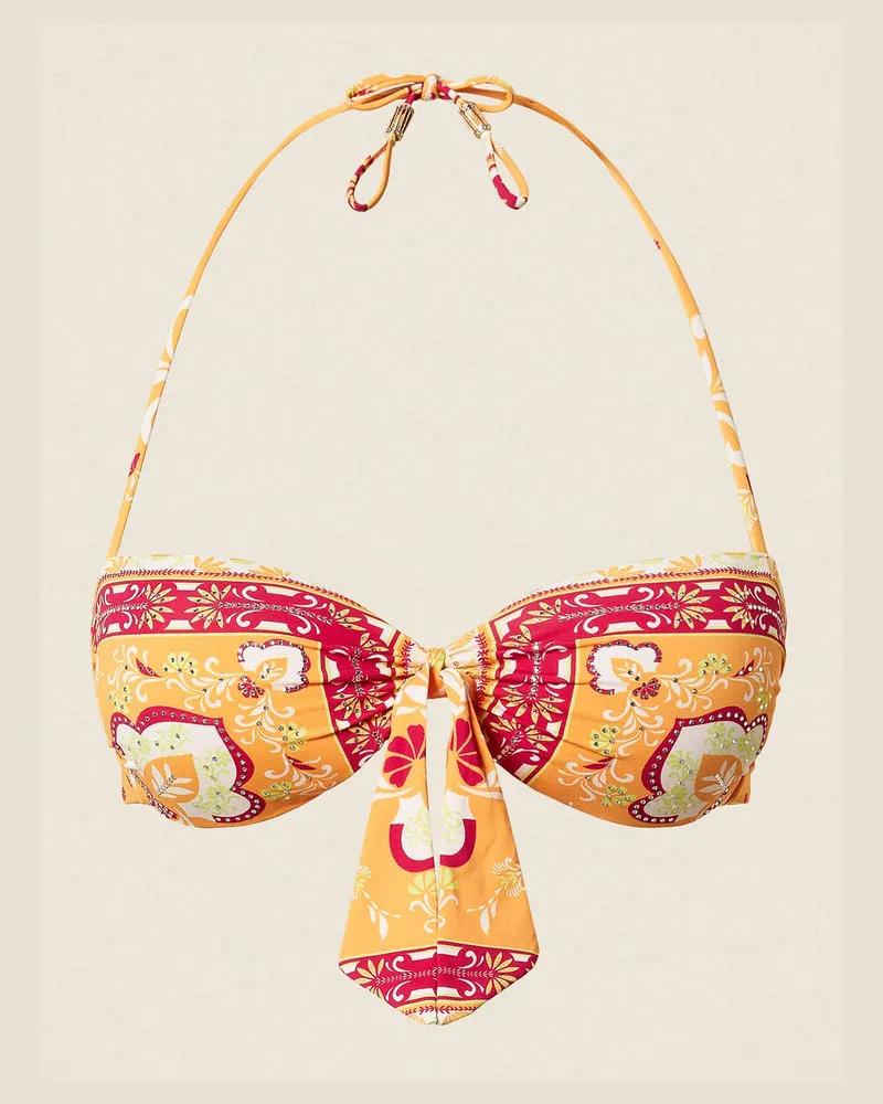 Twin-Set Bademode - Bandeau-Bikinitop mit Print und Strass, Print Foulard Orange, Größe Print