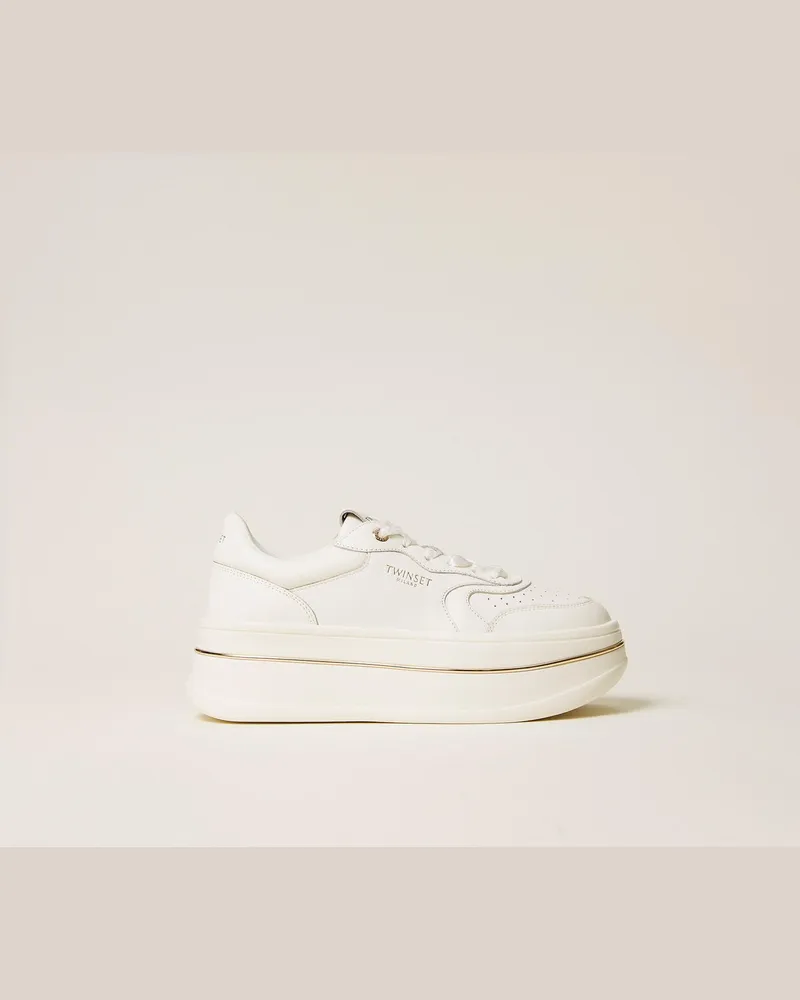 Twin-Set Schuhe - Flache Sneakers aus Leder, Weiß, Größe Weiß
