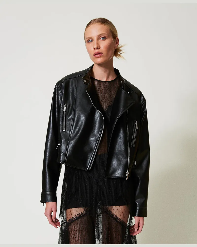 Twin-Set Jacken und Outerwear - Bikerjacke in Lederoptik, Schwarz, Größe Schwarz
