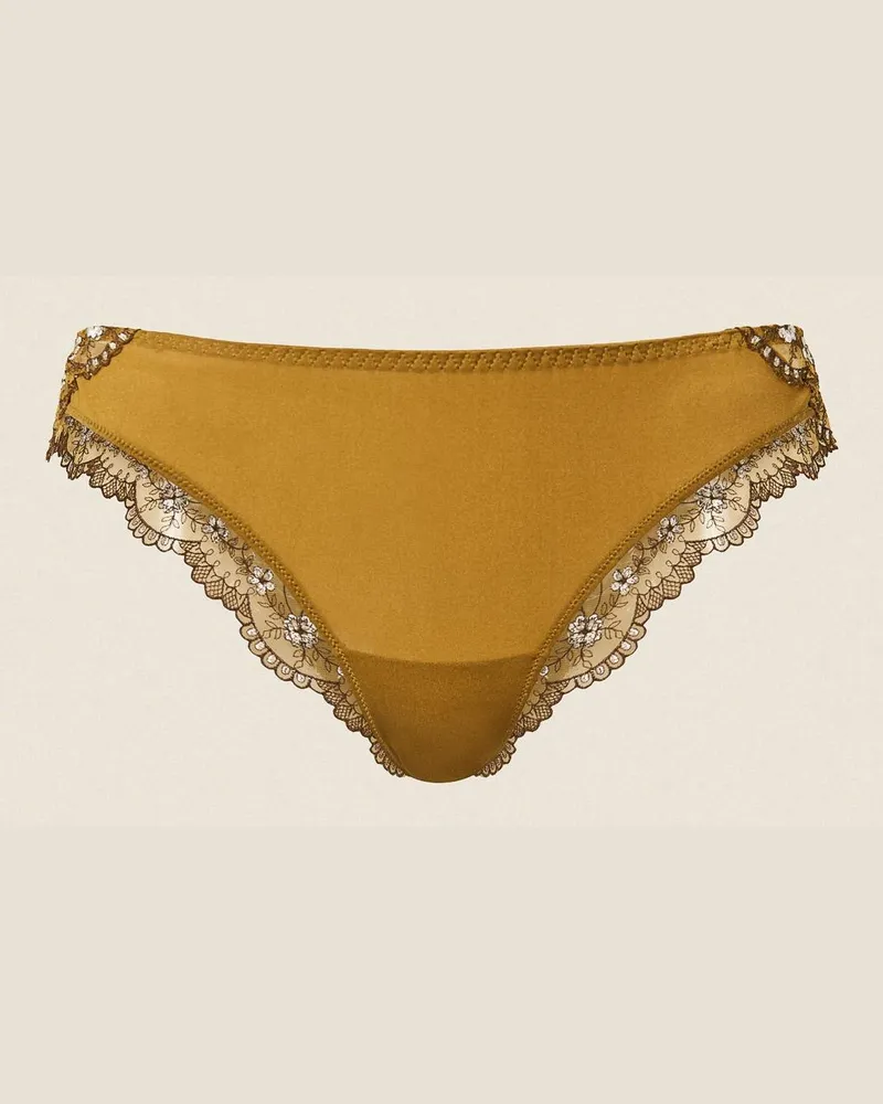 Twin-Set Brazilian-Slip aus besticktem Tüll, Damen, Stickerei Shiny Oil / Mocha / Perlmutt Stickerei