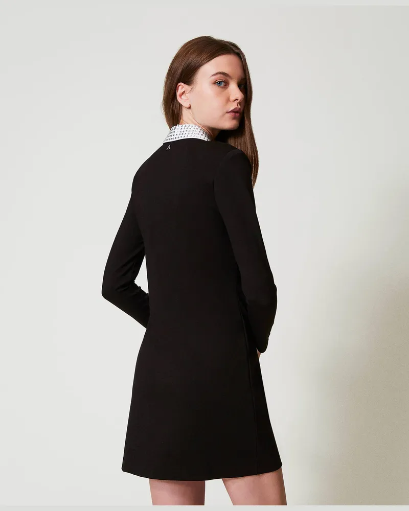 Actitude by Twinset Kleider - Kurzes Kleid mit Kragen und Strass, Schwarz, Größe Schwarz