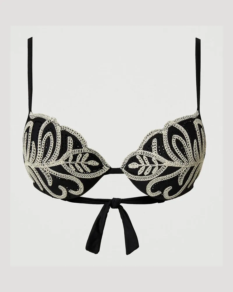 Twin-Set Bademode - Push-up-Bikinitop mit Stickerei und Strass, Zweifarbig Schwarz / Perlmuttweiß, Größe Zweifarbig