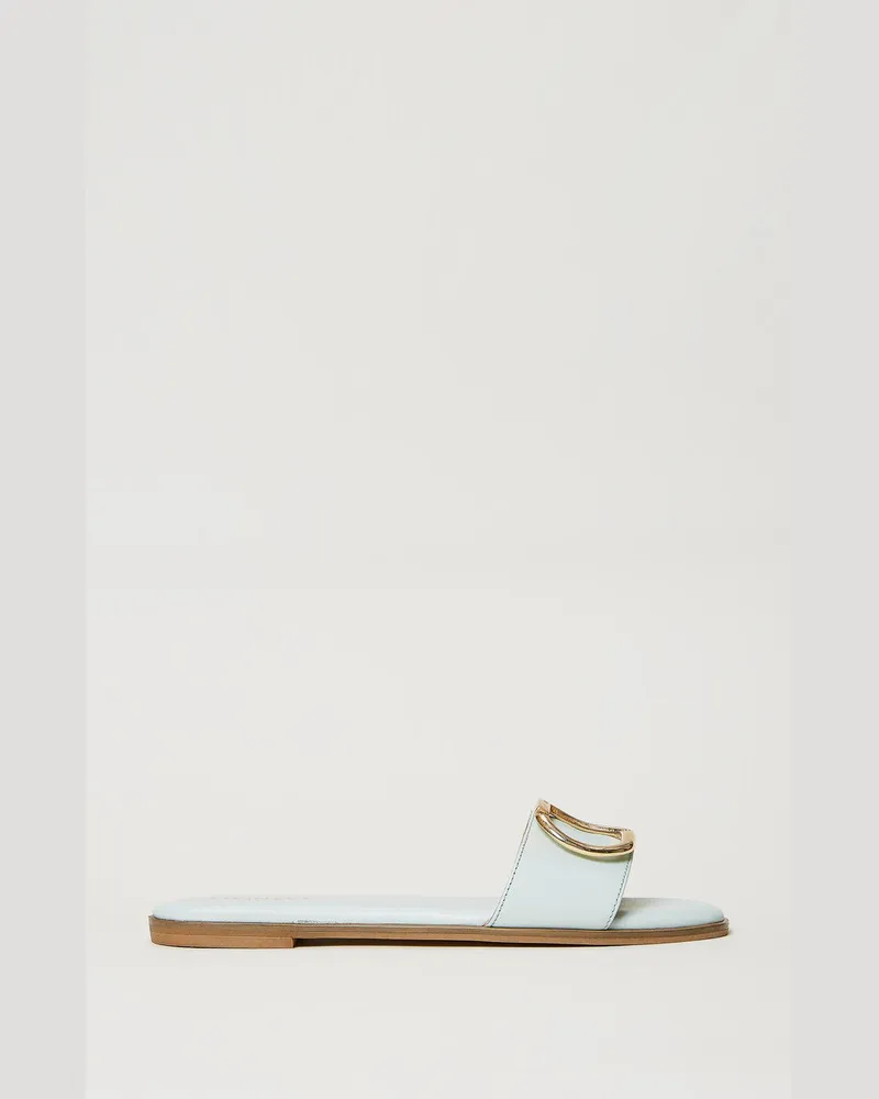 Twin-Set Schuhe - Slide-Sandale aus Leder mit Oval T-Logo, Agaven Grün, Größe Agaven