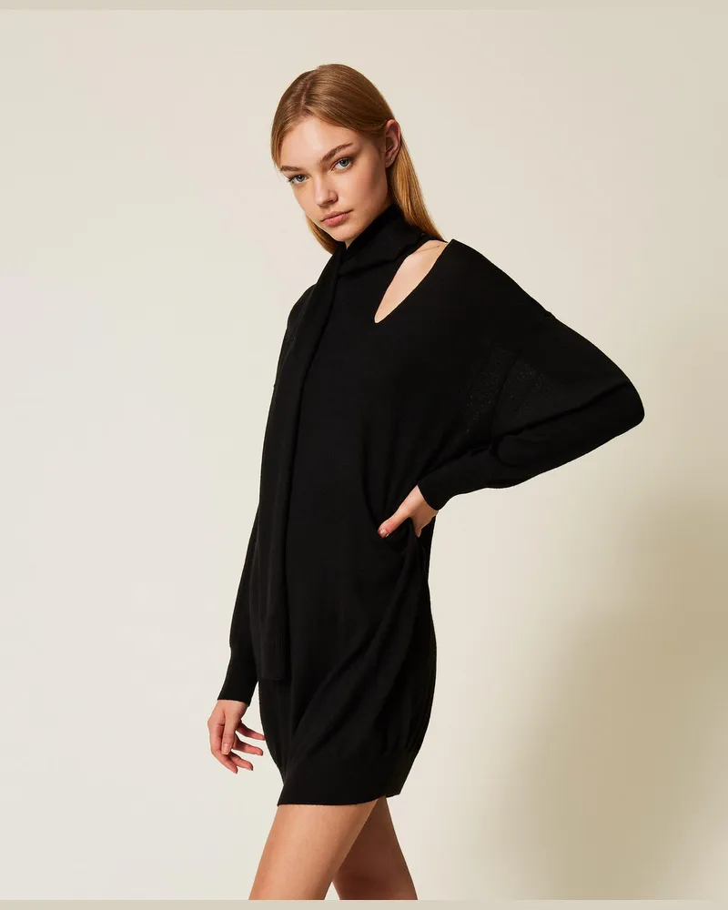 Actitude by Twinset Kleider - Kurzes Kleid aus Wollmischung mit Cut-out, Schwarz, Wolle, Größe Schwarz