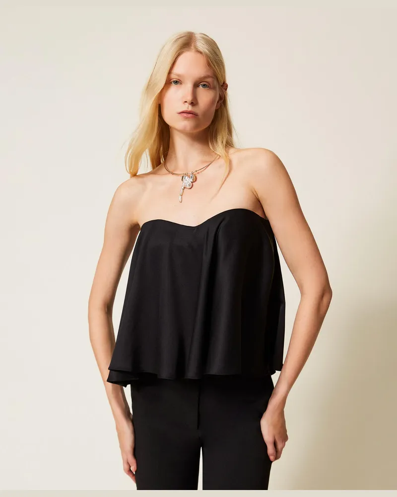Twin-Set Tops - Bustiertop aus Satin, Schwarz, Größe Schwarz