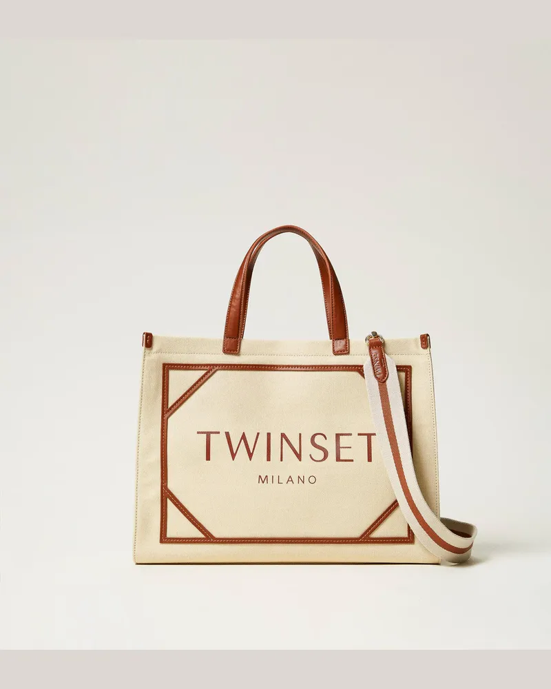 Twin-Set Taschen - Shopper aus Canvas mit Logo, "Light Rope"-Beige, Einheitsgröße Light