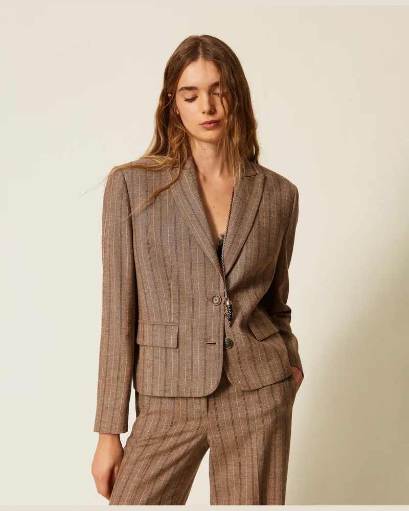Twin-Set Cropped-Jacke aus Wollmischung mit Nadelstreifen Nadelstreifen