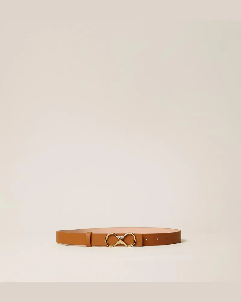 Twin-Set Accessoires - Wendegürtel aus Leder mit Logo, Zweifarbig „Bubinga Wood"-Braun/„Candy Peach"-Rosa, Größe Zweifarbig