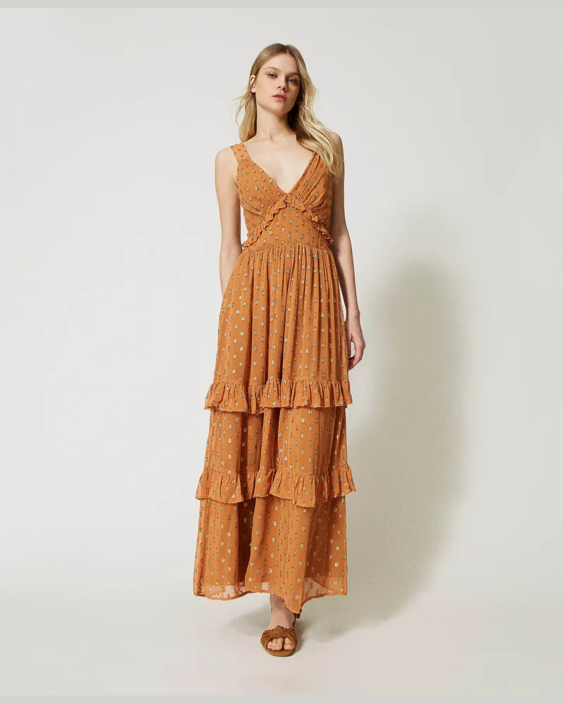 Twin-Set Kleider - Fil-Coupé-Maxikleid aus Georgette, Helles Siena, Größe Helles