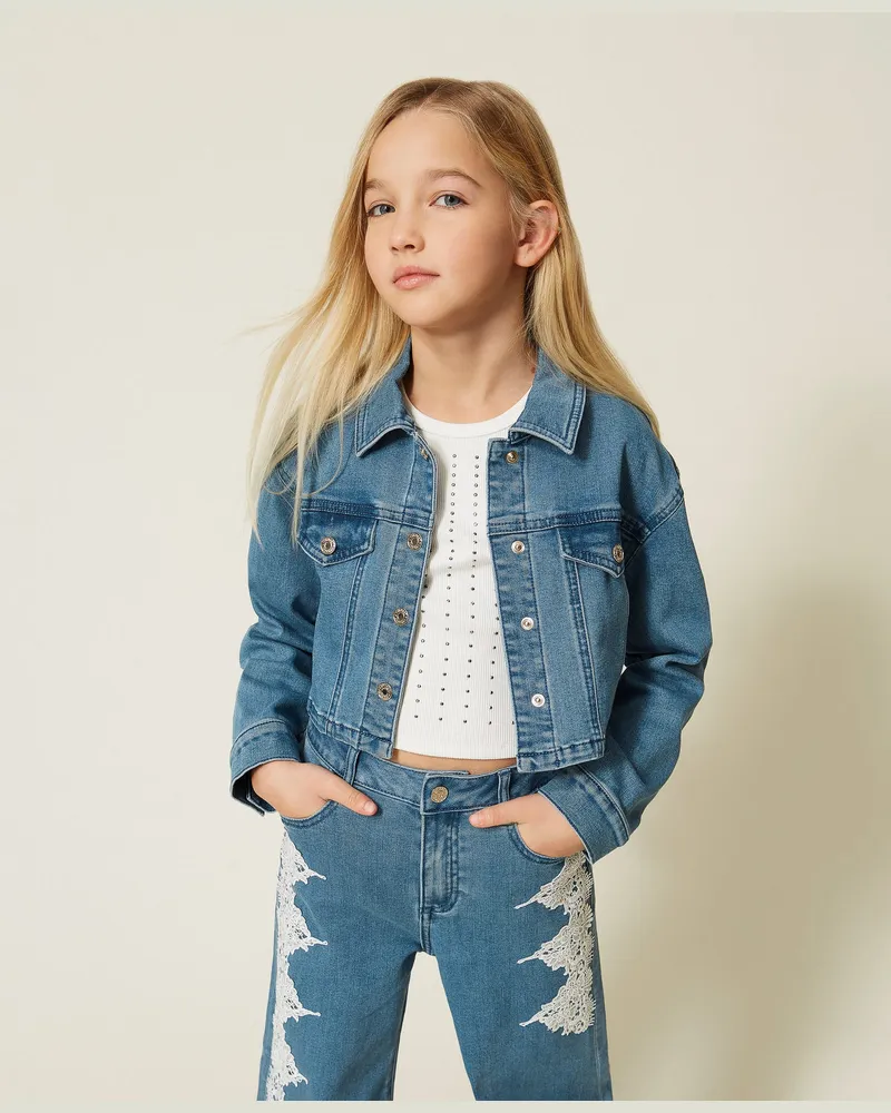 Twin-Set Jacken und Outerwear - Cropped-Jeansjacke, Medium Blue Denim, Größe Medium