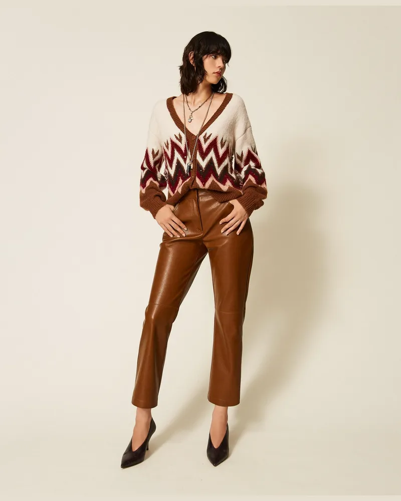 Twin-Set Flare-Hose in Lederoptik, Damen, Toffee Beige Toffee