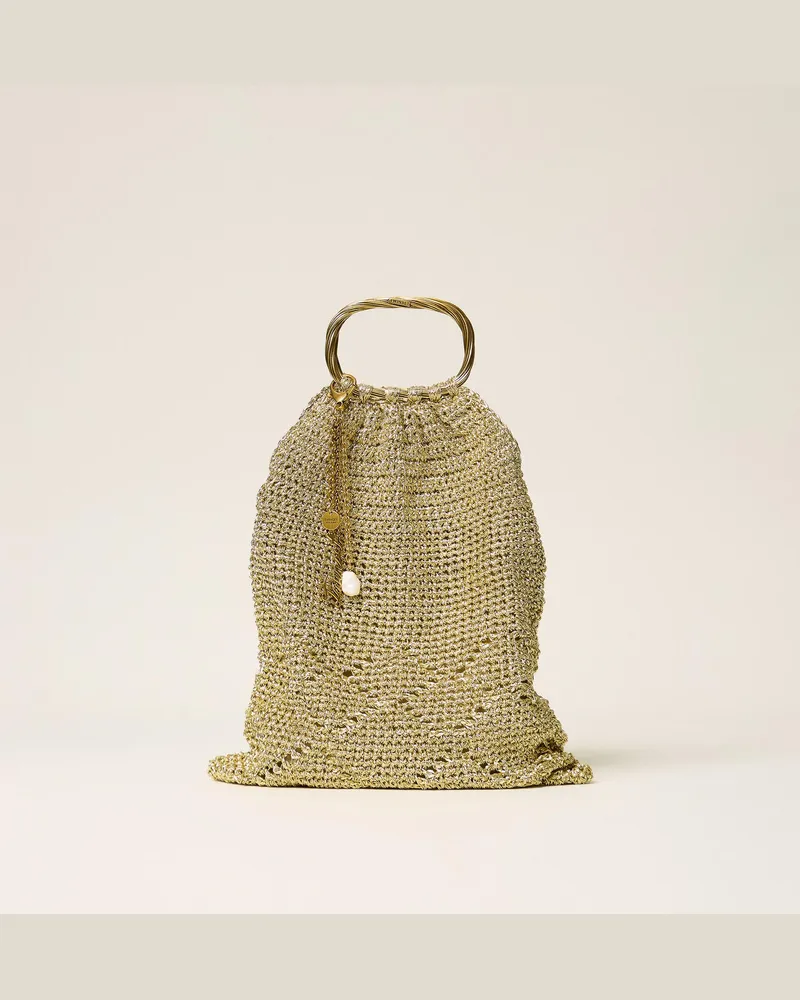 Twin-Set Handtasche im Häkel-Dessin mit Lurex Gelbgold