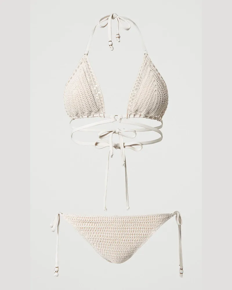 Twin-Set Bademode - Triangel-Bikinitop und Tanga aus Häkelarbeiten, "Shell" Beige, Größe: 2-B 
