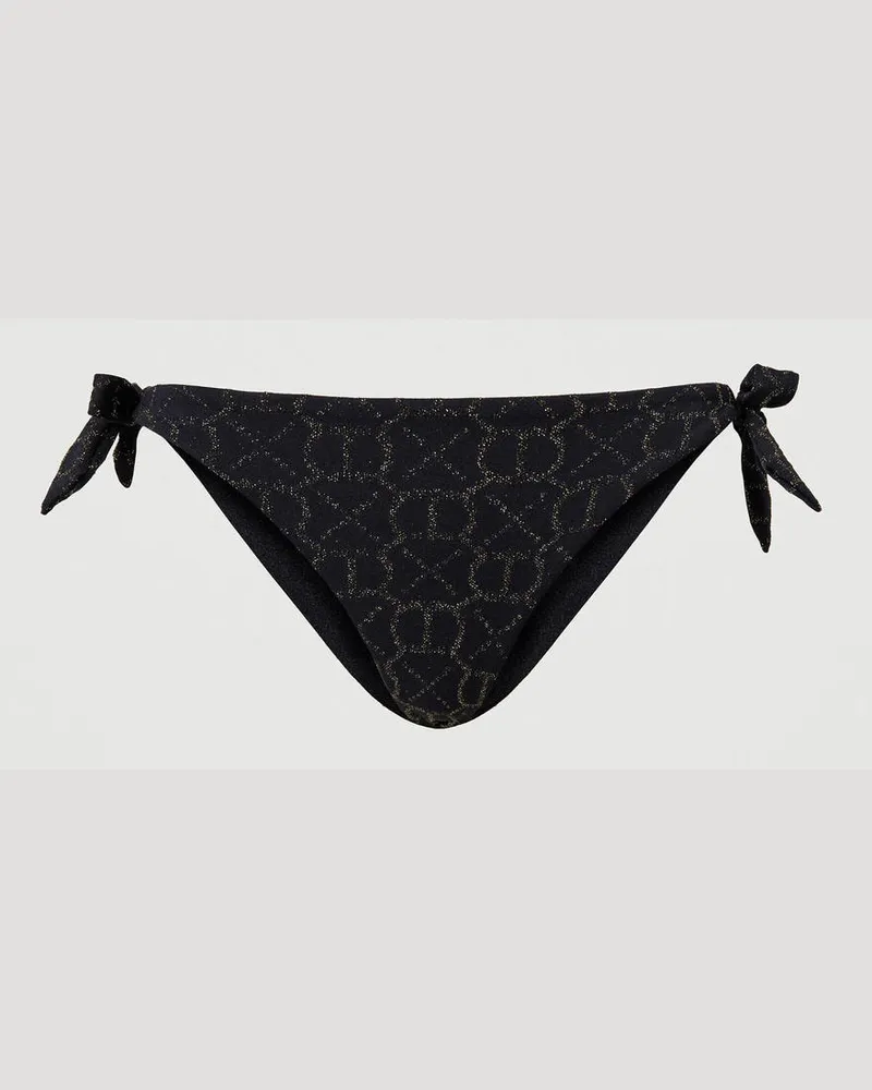 Twin-Set Bademode - Bikinitanga aus Jacquard mit Oval T-Logo, Jacquard Schwarz / Light Gold, Größe: V 
