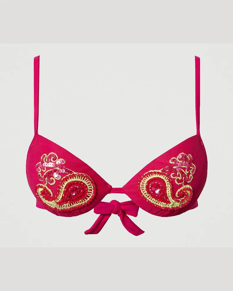 Twin-Set Bademode - Push-up-Bikinitop mit Stickereien, „Pink Dahlia"-Fuchsia, Paillettes, Größe: 4-B 