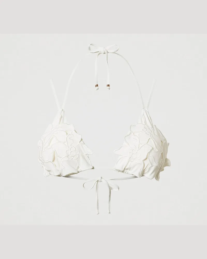 Twin-Set Bademode - Triangel-Bikinitop mit Blumenapplikation, Sugar Weiß, Größe: 1-B 
