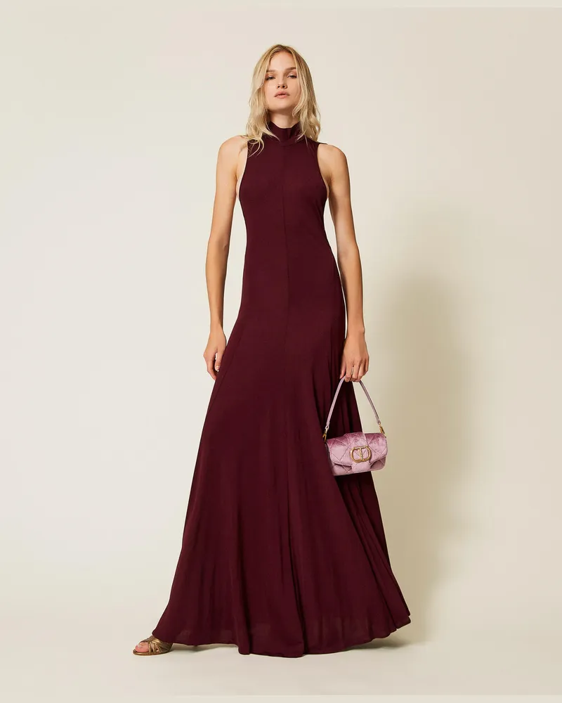 Twin-Set Kleider - Maxikleid aus Krepp mit Trägern, „Winetasting"-Violett, Jersey, Größe „winetasting“-violett
