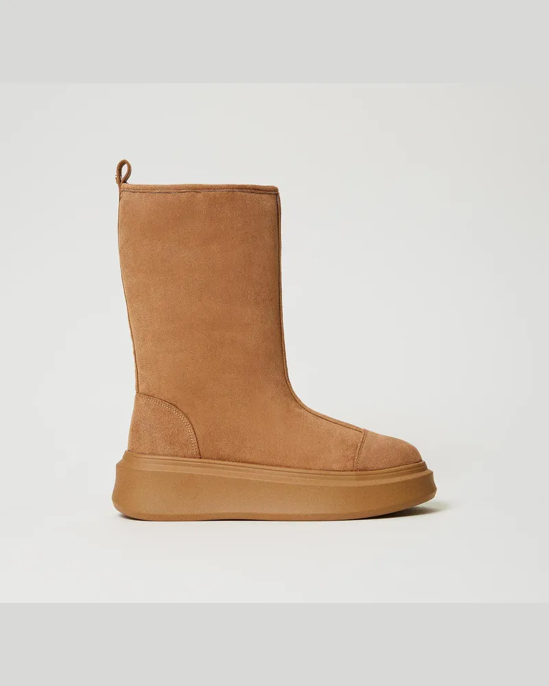 Twin-Set Schuhe - Wattierte Plateaustiefel, Kamel-Karamell, Größe Kamel-karamell