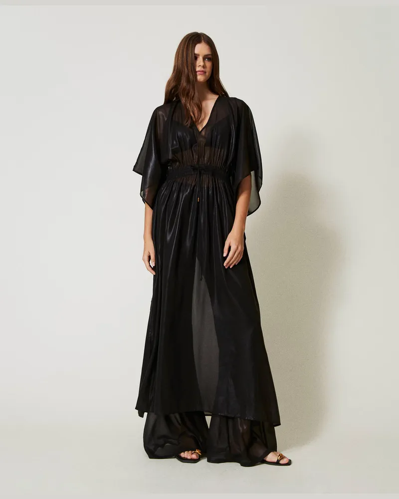 Twin-Set Bademode - Langer Kaftan aus Metallic-Georgette, Schwarz, Größe: S 
