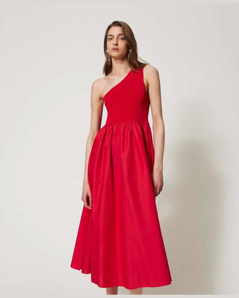 Twin-Set Kleider - Maxikleid aus Gestrick und Popeline, Hibiscus Red, Baumwolle, Größe Hibiscus