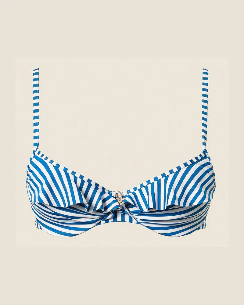 Twin-Set Bademode - Bügel-Bikinitop aus gestreiftem Jacquard, Streifen Mittelmeerblau/Off White, Größe Streifen