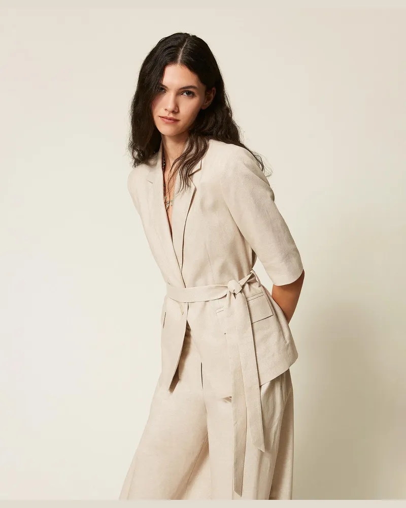 Actitude by Twinset Jacken und Outerwear - Blazer aus Leinenmischung mit Lurex, „Cashew"-Beige Lurex, Baumwolle, Größe „cashew“-beige