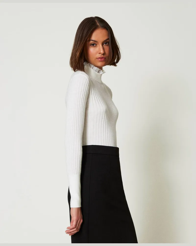 Actitude by Twinset Stehkragenpullover mit Perlchen, White Sahne, Größe: XL 