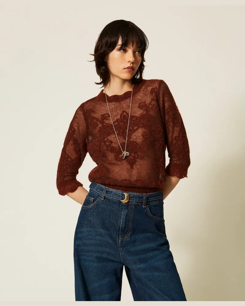 Twin-Set Jacquardpullover aus Alpakamischung Cherry
