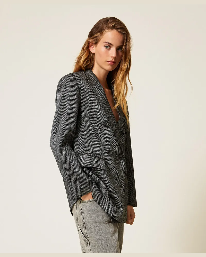 Actitude by Twinset Jacken und Outerwear - Blazer mit beschichtetem Print, Schwarz, Größe Schwarz