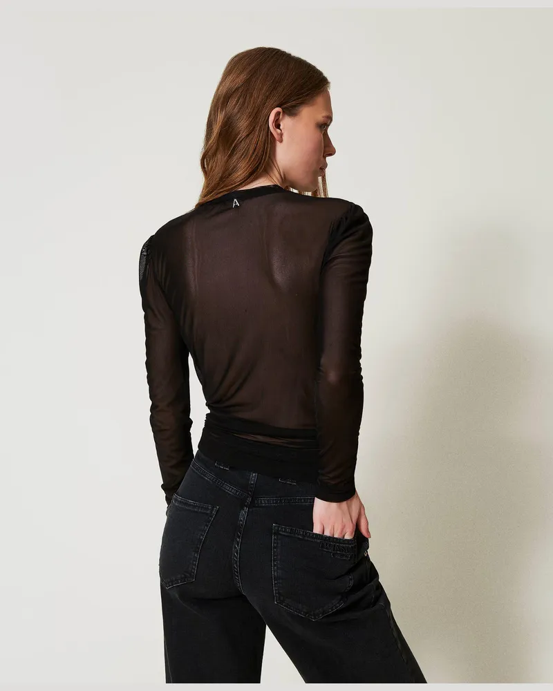 Actitude by Twinset Tops - Oberteil aus Stretch-Tüll, Schwarz, Größe Schwarz