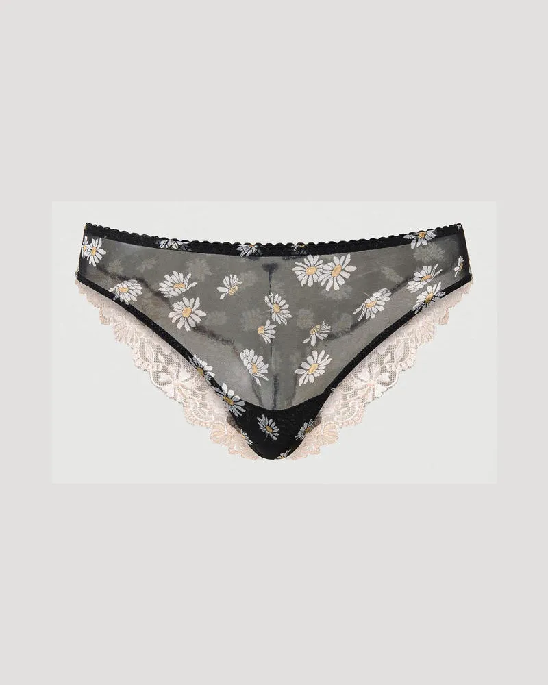 Twin-Set Unterwäsche - Brazilian-Slip aus Tüll mit Margeritenprint, Margeritenprint Schwarz, Größe: II 