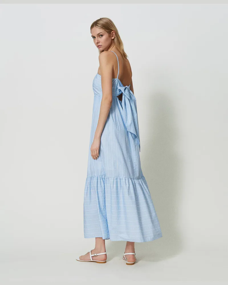 Twin-Set Kleider - Maxikleid mit Streifenprint und Logo, Print Monogramm Azur / Weiß, Gestreift, Größe Print
