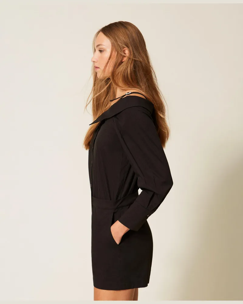 Actitude by Twinset Kleider - Off-Shoulder-Jumpsuit aus Popeline, Schwarz, Baumwolle, Größe Schwarz