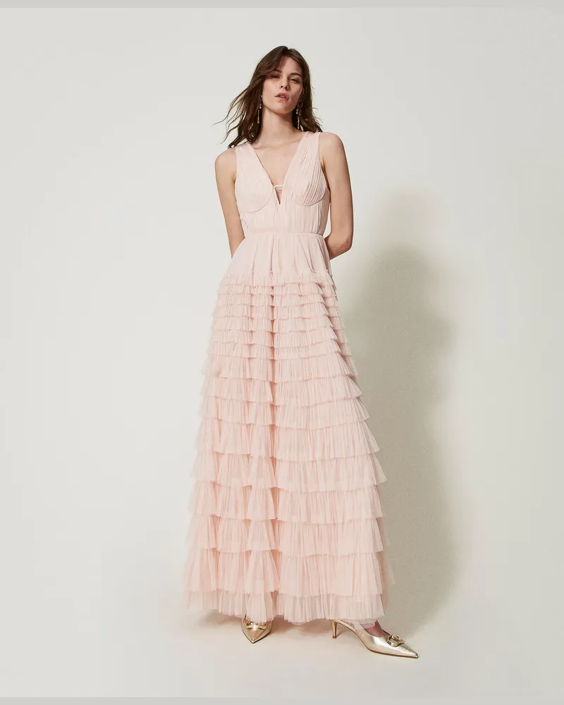 Twin-Set Kleider - Maxikleid aus plissiertem Tüll, Fairy Rose, Plissee, Größe Fairy