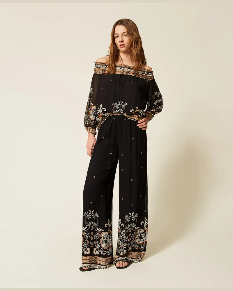 Twin-Set Weite Hose aus Georgette mit Printmotiv Print
