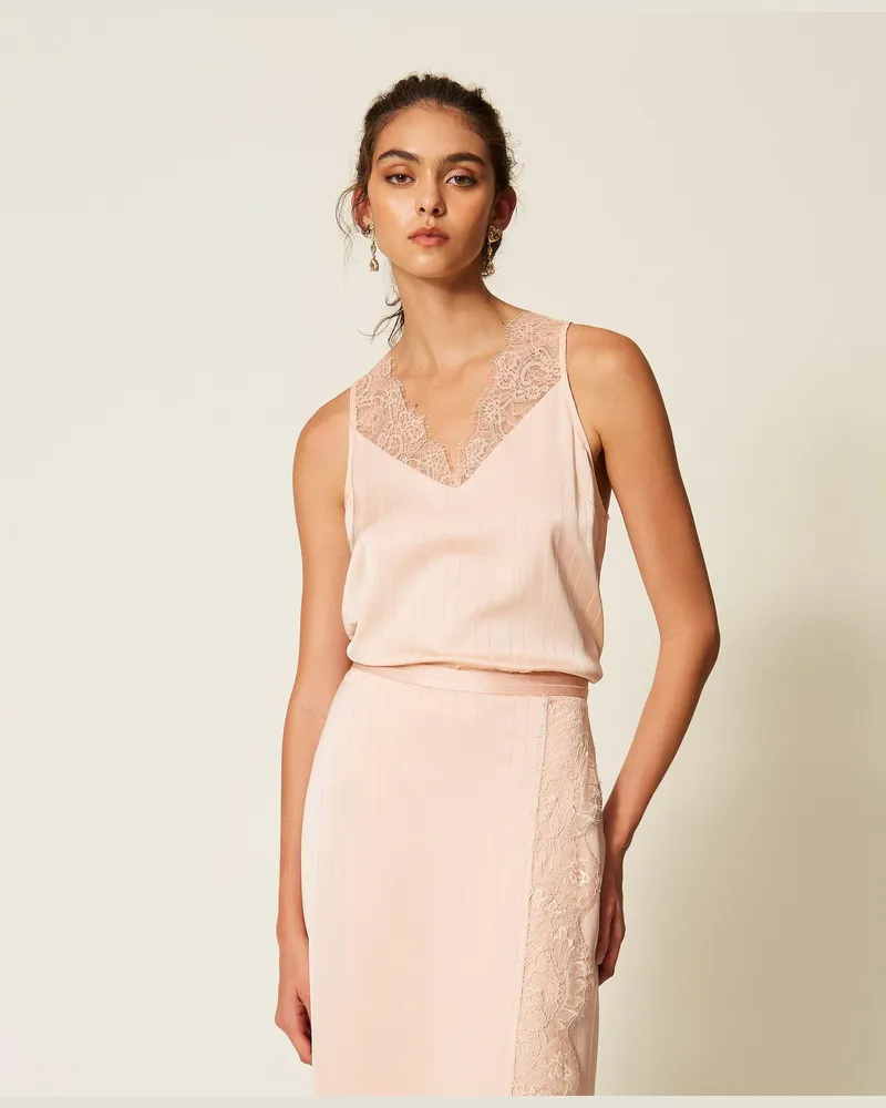 Twin-Set Top aus Satin und Spitze 