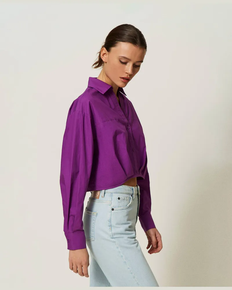 Actitude by Twinset Hemden - Gerafftes Cropped-Hemd, „Sparkling Grape"-Lila, Baumwolle, Größe „sparkling