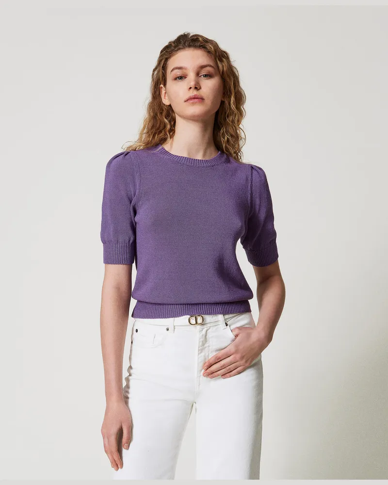 Twin-Set Pullover mit Raffärmeln, Cold Lavender, Baumwolle, Größe: XXL 