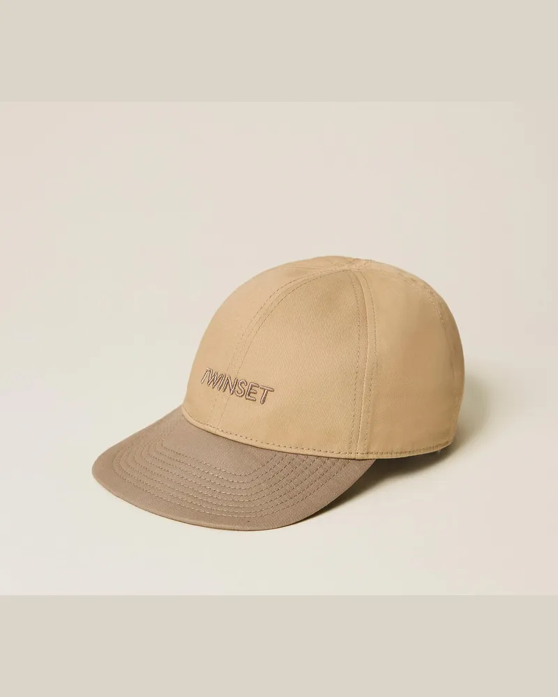 Twin-Set Accessoires - Baseballkappe aus Gabardine, Zweifarbig Delicated Sand Hell/Dunkel, Einheitsgröße Zweifarbig