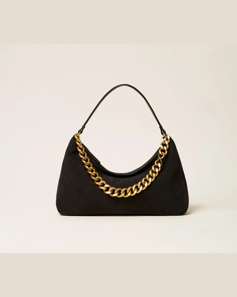 Twin-Set Mittelgroße Tasche Liliane aus Veloursleder Schwarz