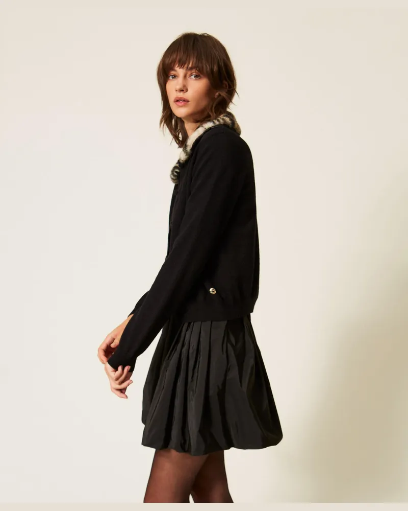 Actitude by Twinset Jacke mit Kunstpelzkragen und Pullover Schwarz