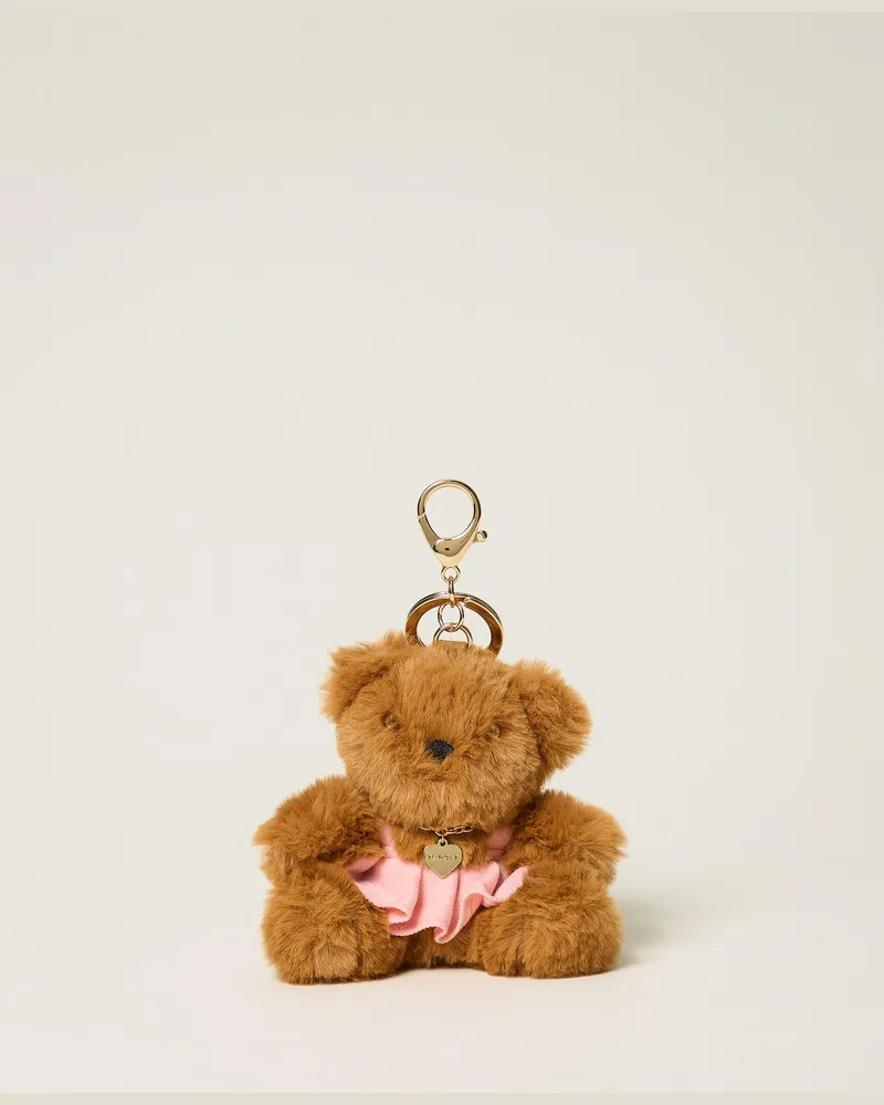 Twin-Set Teddybär-Schlüsselanhänger aus Kunstpelz Leder