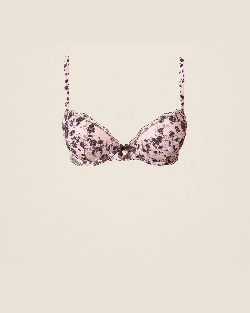 Twin-Set Push-up-BH mit Blumenprint, Damen, Spitze Powder Rose / Mocha Spitze