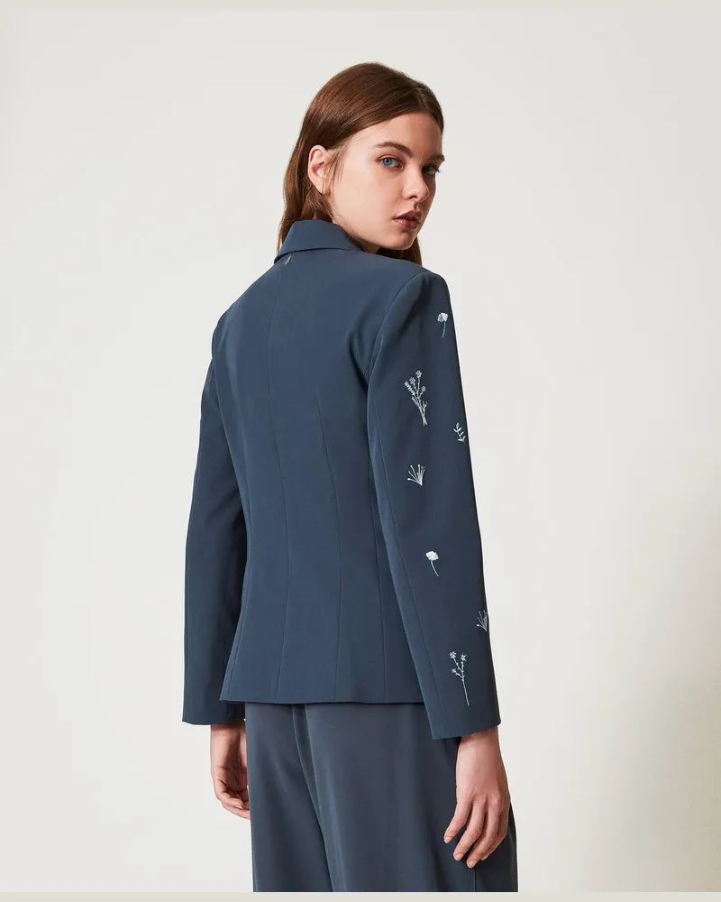Actitude by Twinset Jacken und Outerwear - Blazer mit Blumenstickerei, Blue Fusion, Größe Blue