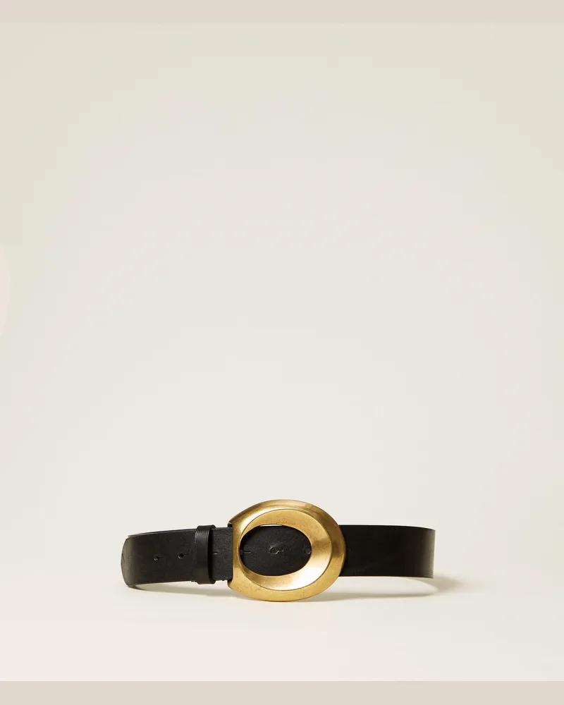 Twin-Set Accessoires - Gürtel aus Leder mit ovaler Schnalle, Schwarz, Größe Schwarz