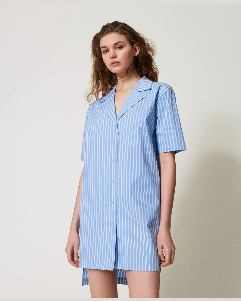 Twin-Set Unterwäsche - Nachthemd mit Streifen, Zweifarbig Blue Topaz / Antique White, Gestreift, Größe: XS 