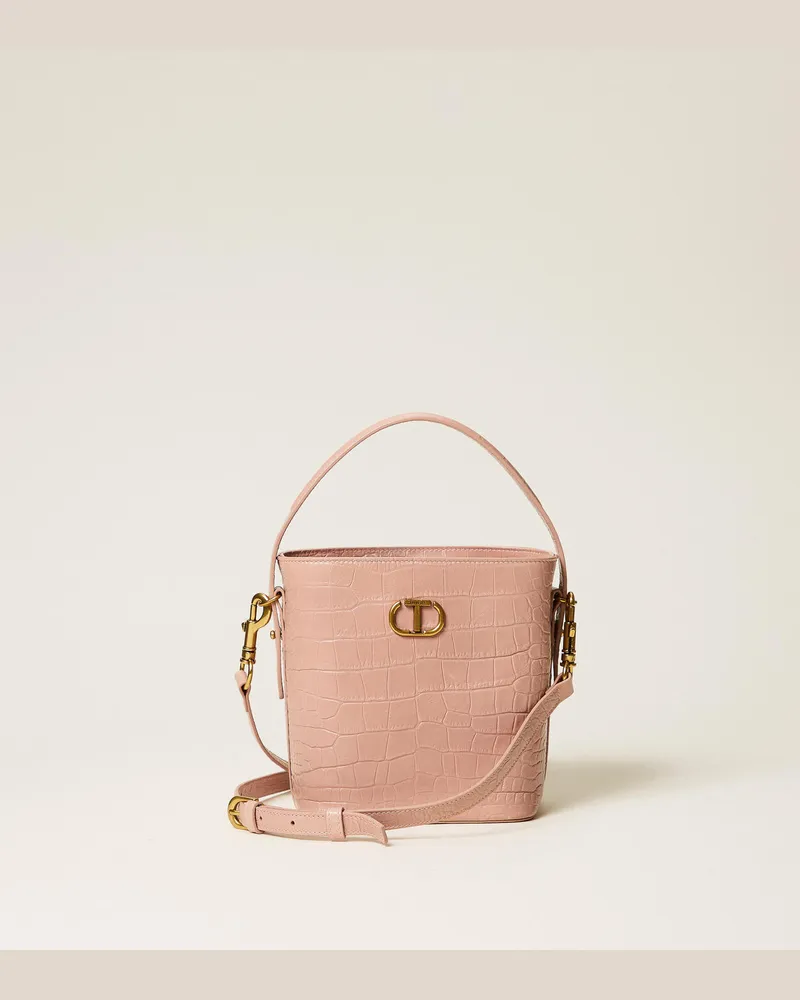 Twin-Set Taschen - Beuteltasche aus Leder mit Krokoprägung, Parisienne Rosa, Einheitsgröße 