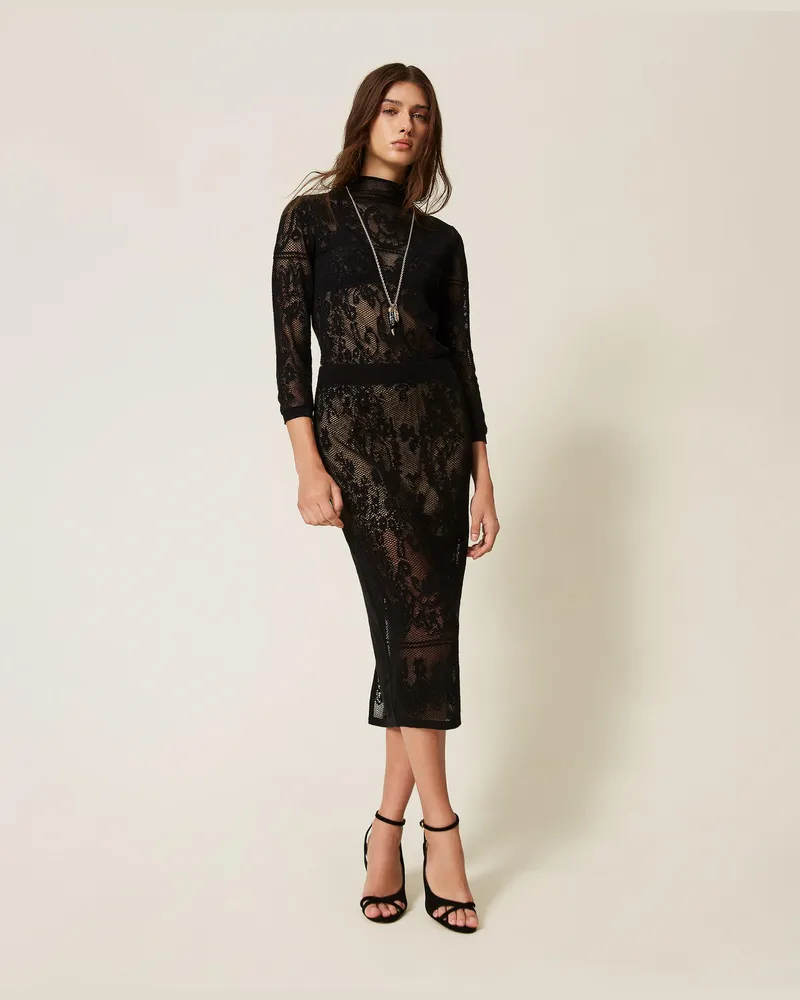 Twin-Set Midirock aus Jacquard-Strick Schwarz