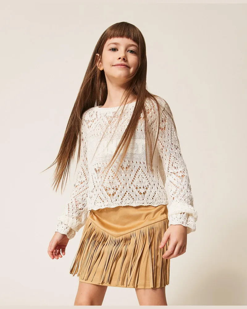 Twin-Set Röcke - Kurzer Rock in Velourslederoptik mit Fransen, Safaribeige, Größe Safaribeige