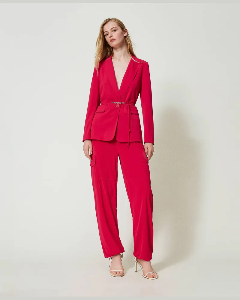 Twin-Set Hosen - Cargohose mit Tunnelzügen, „Bright Rose"-Rosa, Jersey, Größe „bright